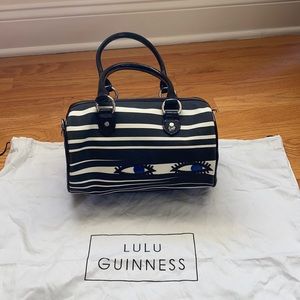 Vintage Lulu Guinness canvas bag with patent leather trim